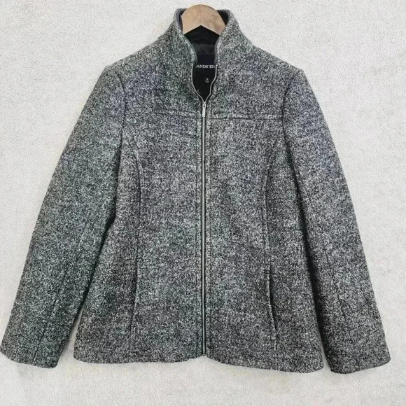 Lands End Womens Wool Blend Zip-Up Jacket Size 14 Gray Mock neck - Picture 1 of 8